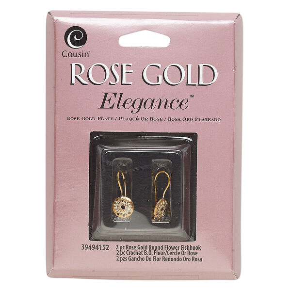 Ear wire fishhook 1pkg2 rose gold-plated, 17mm flower, 21 gauge copper / lacquered 1 pair image number 0