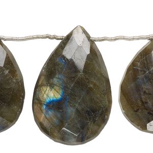 Labradorite 1pkg7, hand-cut top-drilled faceted puffed teardrop bead natural 27x17mm-35x24mm