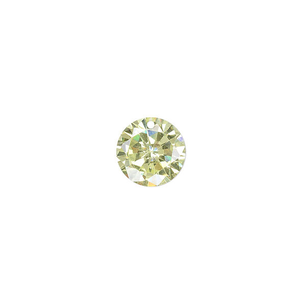 Drop, cubic zirconia, peridot green, 10mm hand-faceted round, Mohs hardness 8-1/2. Sold per pkg of 2. image number 0