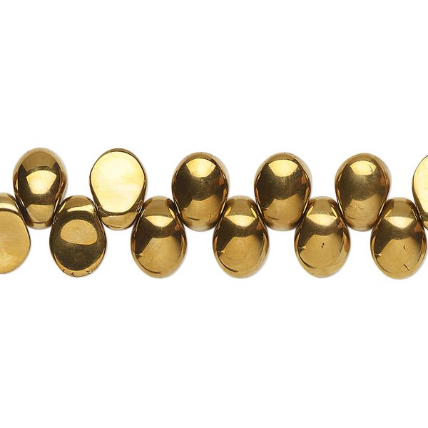 Bead, pressed glass, opaque light bronze, 8 x 6mm concave-back teardrop, top-drilled. Sold per 8-inch strand, approximately 55 beads. image number 0