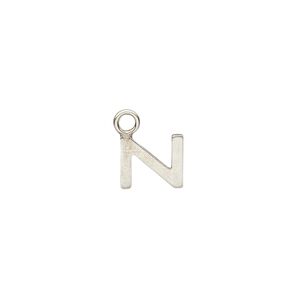 Charm, sterling silver, 9x8mm single-sided modern square alphabet letter N. Sold individually.