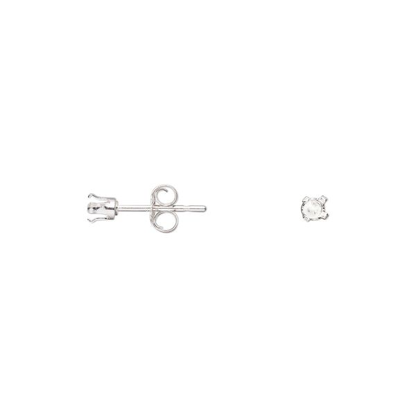 Earstud 1pkg2 sterling silver, 3mm round 4-prong setting / earnuts, 1 pair image number 0
