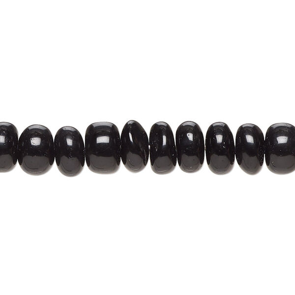 Bead, glass, opaque black, 7x4mm-8x6mm rondelle. Sold per 8-inch strand. image number 0