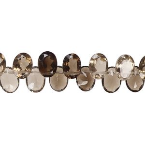 Smoky quartz 1pkg1, hand-cut top-drilled flat-sided faceted puffed oval bead 14 inch 7x6mm-8x6mm