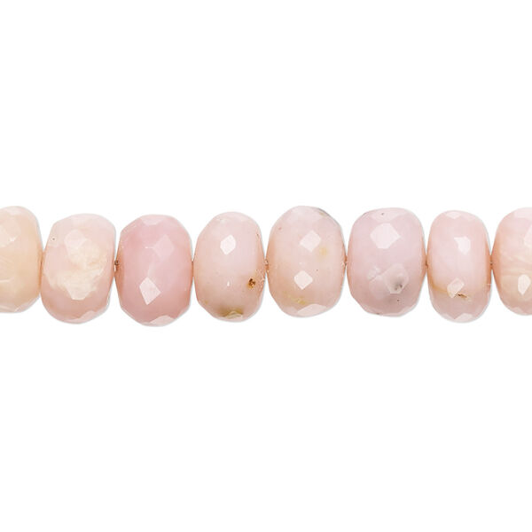 Bead, pink opal (natural), 8x4mm-9x7mm hand-cut faceted rondelle with 0.4-1.4mm hole, B grade, Mohs hardness 5 to 6-1/2. Sold per 8-inch strand, approximately 35 beads. image number 0
