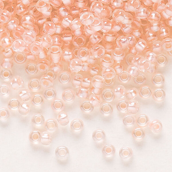 Seed bead, Preciosa Ornela Czech glass, pkg/50g, #8 rocaille, translucent color-lined luster pastel pink, (382PP). image number 0