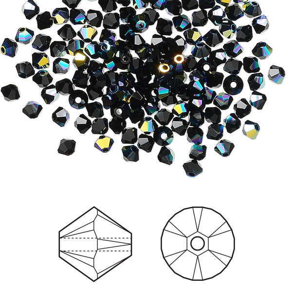 Bead 1440pk jet AB, Swarovski® 3mm XILION bicone 5328 image number 0