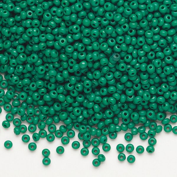 Seed bead, Preciosa Ornela Czech glass, pkg/50g, #11 rocaille, opaque dark green, (53240). image number 0