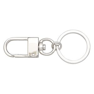Key chain, imitation rhodium-finished steel and "pewter" (zinc-based alloy), 3x1 inches with 31x18mm self-closing hook and 30mm split ring with swivel. Sold individually.