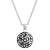 Necklace, Create Compliments®, sterling silver and enamel, black, 15mm round with flower and dots design, adjustable at 16 and 18 inches with springring clasp. Sold individually. image number 0