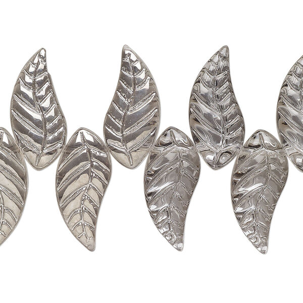 Bead, glass, translucent grey, 18x8mm top-drilled curved leaf. Sold per 8" strand. image number 0