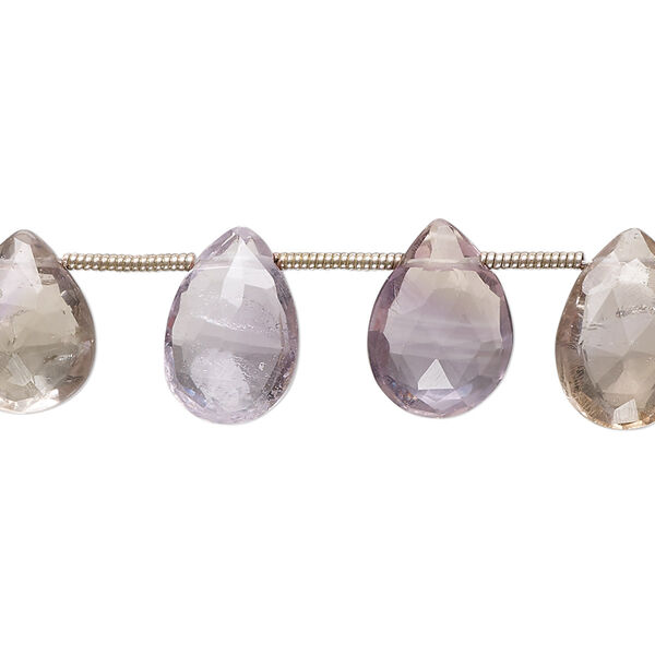 Bead, ametrine (natural / heated), 12x9mm-15x11mm hand-cut top-drilled faceted puffed teardrop, B grade, Mohs hardness 7. Sold per pkg of 14. image number 0