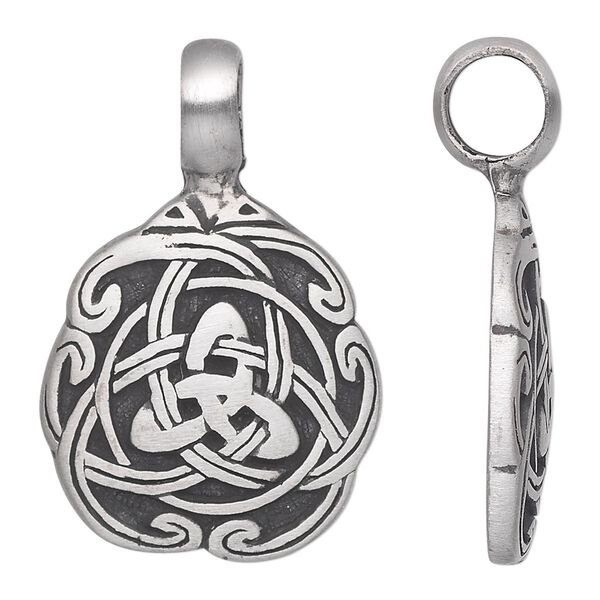 Pendant, Powerful Pewter Pendants, antiqued pewter (tin-based alloy), 39x25mm single-sided Celtic knot design. Sold individually. image number 0