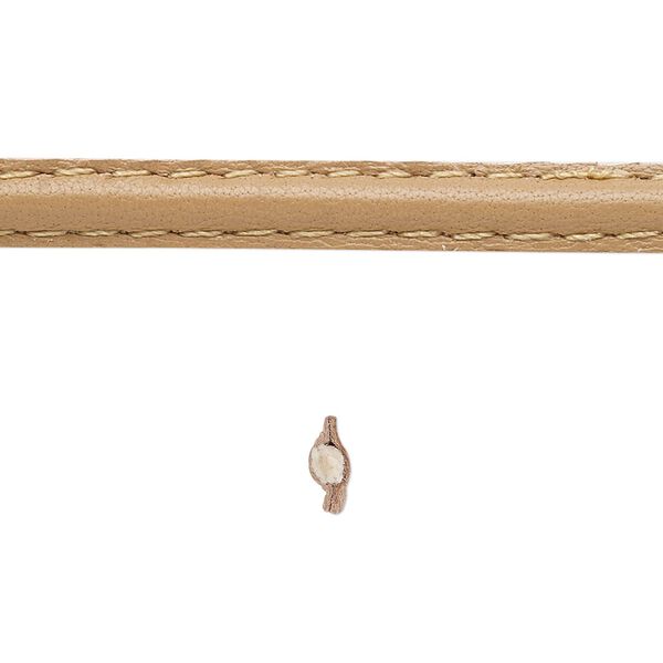 Cord, leather and cotton (dyed), taupe, 5-6mm double-stitched flat. Sold per 5-yard section. image number 0