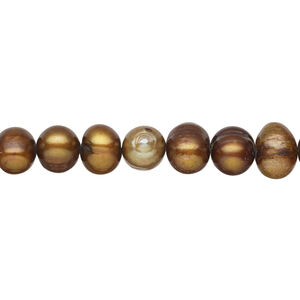Freshwater pearl 1pkg1, semi-round, 15 inch dark antique copper 6-8mm cultured