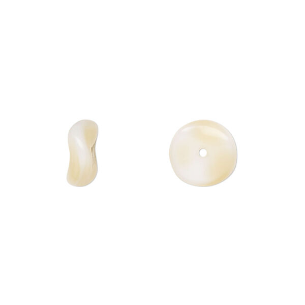 Bead, Czech pressed glass, opaque white/tan, 10x4mm rondelle. Sold per 15" to 16" strand. image number 0