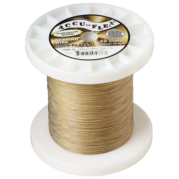 Beading wire, Accu-Flex®, nylon and 24Kt gold-plated stainless steel, clear, 49 strand, 0.014-inch diameter. Sold per 1,000-foot spool. image number 0