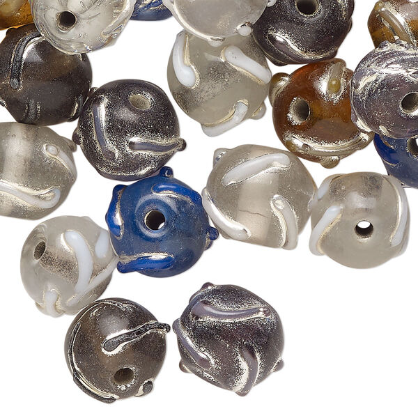 Bead mix, lampworked glass, translucent mixed colors, 10mm round. Sold per 2-ounce pkg, approximately 35 beads. image number 0