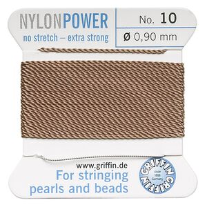 Thread, Griffin, nylon, beige, size #10. Sold per 2-meter card (approximately 78 inches).