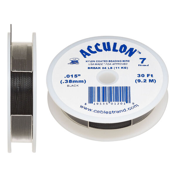 Beading wire, Acculon®, nylon-coated stainless steel, black, 7 strand, 0.015-inch diameter. Sold per 30-foot spool. image number 0
