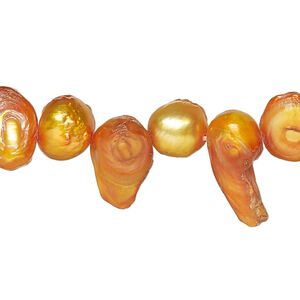 Pearl, cultured freshwater (dyed), marigold, 7x5mm-18x9mm baroque with 0.4mm hole, D grade, Mohs hardness 2-1/2 to 4. Sold per 15-inch strand.