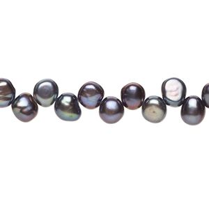 Pearl, cultured freshwater (dyed), peacock, 5-6mm top-drilled flat-sided round with 0.6mm hole, B grade. Sold per 15.5-16 inch strand.