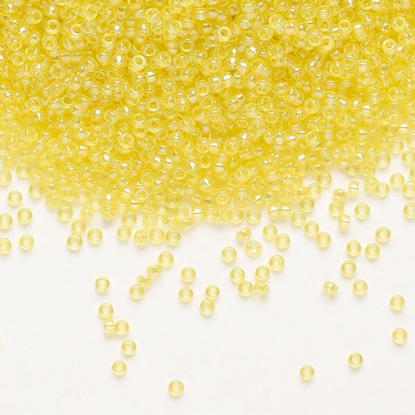 Seed bead, Miyuki, glass, pkg/250g, #15 rocaille, translucent rainbow yellow (RR-252). image number 0