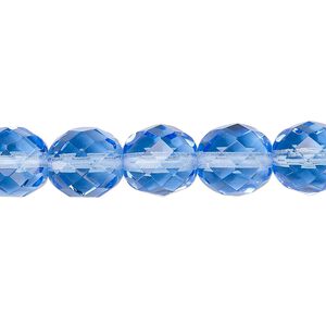 Bead, Czech fire-polished glass, transparent sapphire blue, 10mm faceted round. Sold per 15-1/2" to 16" strand, approximately 40 beads.