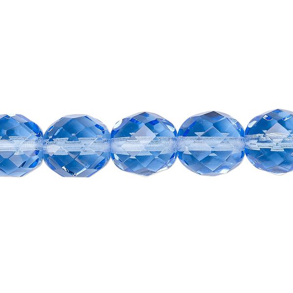 Bead, Czech fire-polished glass, transparent sapphire blue, 10mm faceted round. Sold per 15-1/2" to 16" strand, approximately 40 beads. image number 0