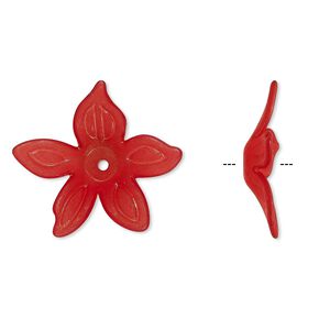 Component, acrylic, frosted red, 25x5mm flower. Sold per pkg of 50.