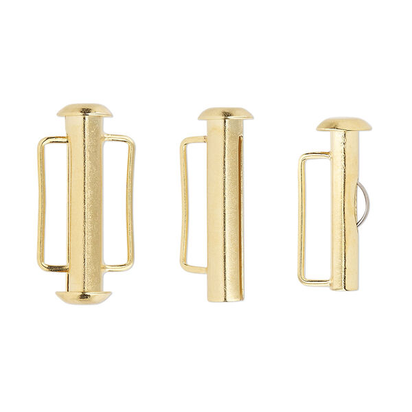 Clasp, slide lock, gold-plated brass, 21x6mm round tube. Sold per pkg of 4. image number 0