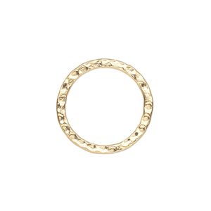 Component, gold-plated steel, 20mm double-sided hammered flat open round. Sold per pkg of 10.