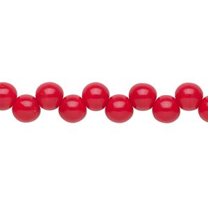 Bead, Preciosa, Czech pressed glass druk, opaque red, 6mm top-drilled round. Sold per pkg of 30.
