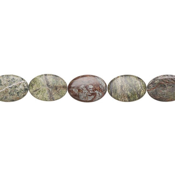 Russian serpentine 1pkg1, puffed oval bead natural, 15 inch 35x25mm image number 1