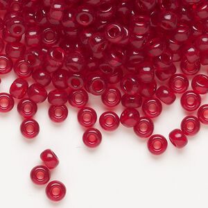 Seed bead, Miyuki, glass, pkg/250g, #6 rocaille, transparent dark ruby (RR-141D).