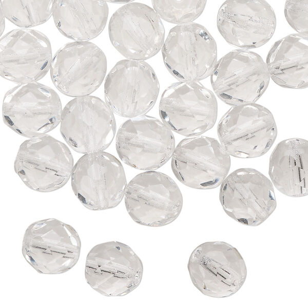 Bead, Czech fire-polished glass, clear, 8mm faceted round. Sold per 15-1/2" to 16" strand, approximately 50 beads. image number 0