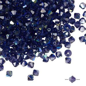 Bead 48pk deep tanzanite AB, Preciosa Czech crystal 4mm bicone