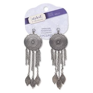 Focal, antiqued nickel-finished steel and "pewter" (zinc-based alloy), 3-1/2 x 1-1/4 inches. Sold per pkg of 2.