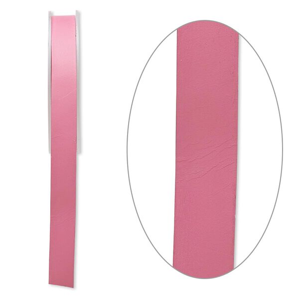Cord, leather, pink, 16mm flat. Sold per 5-yard spool. image number 0
