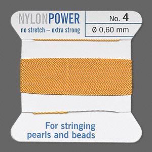 Thread, Griffin, nylon, amber yellow, size #4. Sold per 2-meter card (approximately 78 inches).