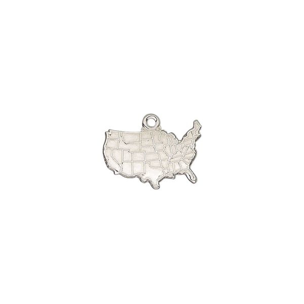 Charm, sterling silver, 14x10mm single-sided textured USA map. Sold individually. image number 0