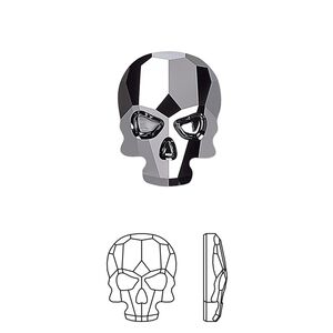 Flat back 1pk jet hematite, Crystal Passions® 18x14mm skull 2856