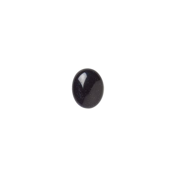 Cabochon, blue goldstone (glass) (man-made), 10x8mm calibrated oval. Sold per pkg of 6. image number 0