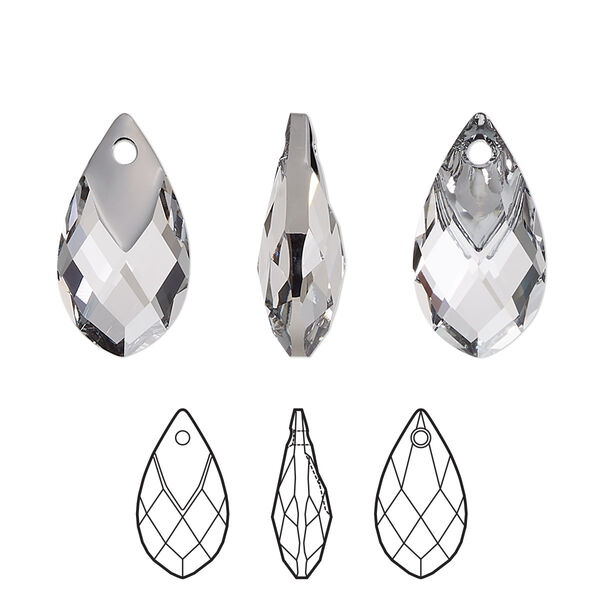 Drop 1pk crystal light chrome, Crystal Passions® 18x10mm pendant metallic cap pear 6565 image number 0