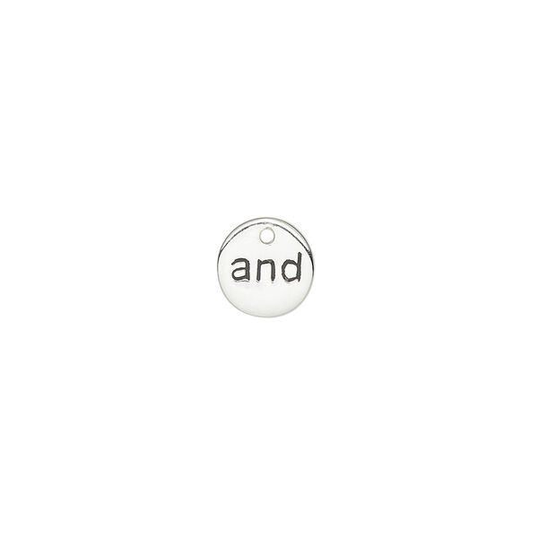 Drop, sterling silver and enamel, black, 8mm single-sided round with "and." Sold individually. image number 0