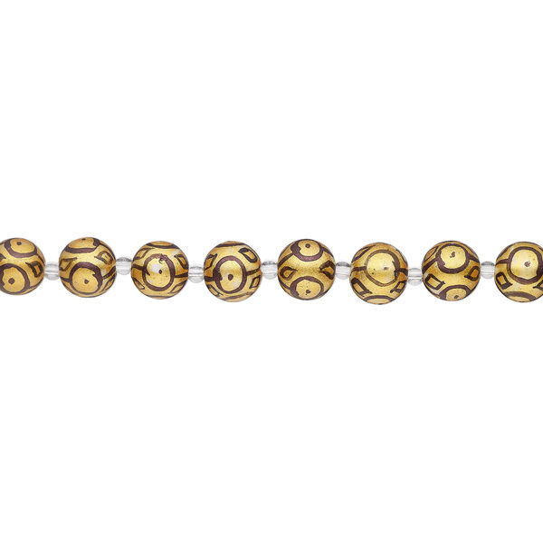 Bead, glass 1pkg8, gold and brown, 14mm hand-painted round. image number 1
