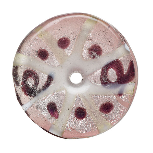 Focal, lampworked glass, pkg/1, opaque purple and white with silver-colored foil, 36-37mm undrilled donut. image number 0