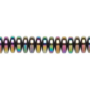 Hemalyke™ 1pkg1, rainbow titanium-coated rondelle bead 15.5-16 inch 8x3mm