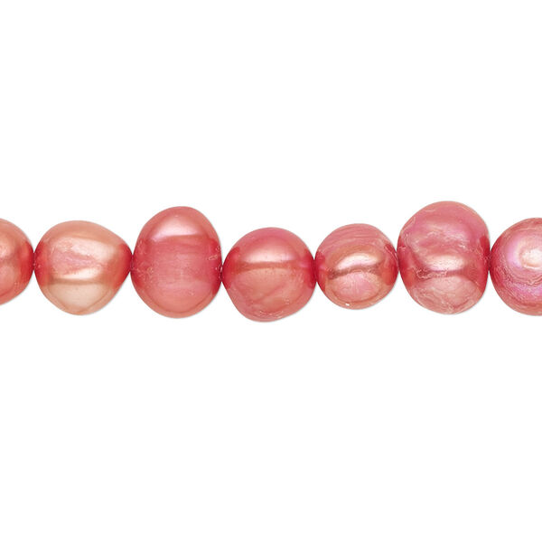 Pearl, cultured freshwater (dyed), dark flamingo, 7-9mm flat-sided potato with 0.4-0.6mm hole, C- grade, Mohs hardness 2-1/2 to 4. Sold per 15-inch strand. image number 0