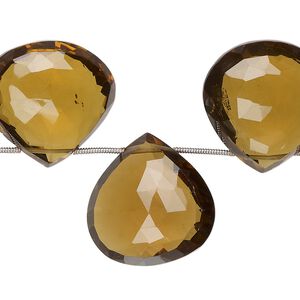 Golden quartz 1pkg10, hand-cut top-drilled faceted puffed teardrop bead 22x22mm-27x26mm
